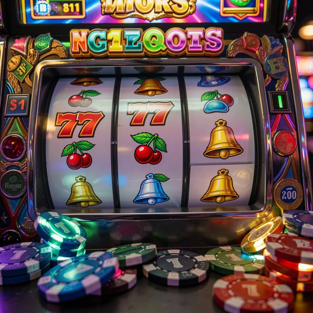 JILIWIN1M – Discover immersive slot gameplay made for Filipino players Close-up view of a classic slot machine with glowing sevens and casino chips highlighting the immersive slot experience at JILIWIN1M Philippines